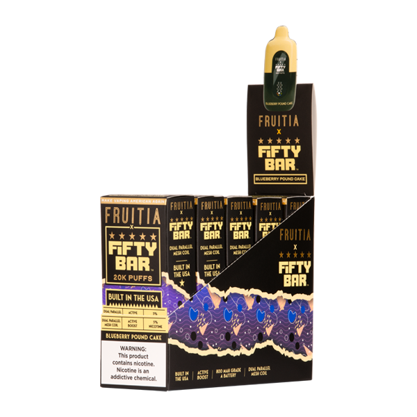 5 Pack of Blueberry Pound Cake FRUITIA X Fifty Bar 20k Vape