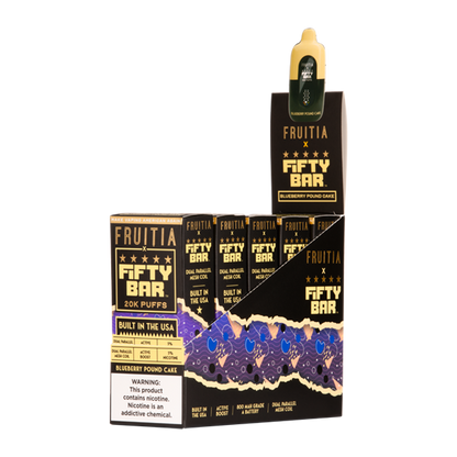 5 Pack of Blueberry Pound Cake FRUITIA X Fifty Bar 20k Vape